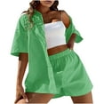 thumbnail image 1 of Virmaxy Womens Stylish Outfit 2 Piece Set Spring/Summer Fashion Slim Button Down Top Casual Shorts Solid Color Blouse/Shirt Set Green Xs, 1 of 5