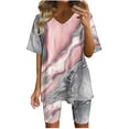 thumbnail image 1 of Virmaxy Womens Stylish Outfit 2 Piece Set Summer Marble Printed Shorts 2 Piece Set Fashion Casual Short Sleeve V-Neck Top/Shirt Shorts Set Pink-B Xs, 1 of 7