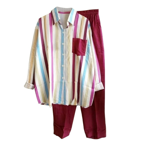 Virmaxy Womens Stylish Outfit 2 Piece Set Summer New Printing Casual Lapel Cardigan Fashion Suit New Summer Printing Casual Cardigan Fashion Set Red S