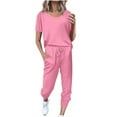 thumbnail image 1 of Virmaxy Womens Stylish Outfit 2 Piece Set Summer Solid Color Two Piece Suit (Short Sleeve + Pants) Fashion Summer Solid Button Casual Short Sleeve Top+ Pant Set Pink-A Xs, 1 of 5