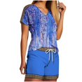 thumbnail image 1 of Virmaxy Womens Stylish Outfit 2 Piece Set Two Piece V-Neck Top Shorts Set Fashionable and Comfortable Short Sleeve V-Neck Top/Shirt Set Blue Xs, 1 of 5