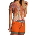 thumbnail image 1 of Virmaxy Womens Stylish Outfit 2 Piece Set Two Piece V-Neck Top Shorts Set Fashionable and Comfortable Short Sleeve V-Neck Top/Shirt Set Orange Xl, 1 of 5
