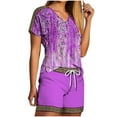 thumbnail image 1 of Virmaxy Womens Stylish Outfit 2 Piece Set Two Piece V-Neck Top Shorts Set Fashionable and Comfortable Short Sleeve V-Neck Top/Shirt Set Purple L, 1 of 5