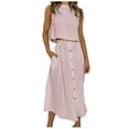 thumbnail image 1 of Virmaxy Womens Summer Dresses Alluring Skirt Set Spring and Summer High Waist Solid Color Round Collar Vest Shirt Mid-Length Buttoned Dress Two Piece Suit Pink L, 1 of 6