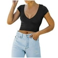 thumbnail image 1 of Virmaxy Womens Summer Short Sleeve T Shirts Fashion Alluring Sleeveless Open Navel Neck Tank Tops Spring Summer Relaxed Fit Comfy Tee Black XS, 1 of 7
