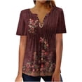 thumbnail image 1 of Virmaxy Womens Summer Short Sleeve T Shirts Fashion Casual Vintage Print Round Neck Loose Short Sleeve T-shirt Top Blouse Pullover Spring Summer Relaxed Fit Comfy Tee Burgundy 4XL, 1 of 5