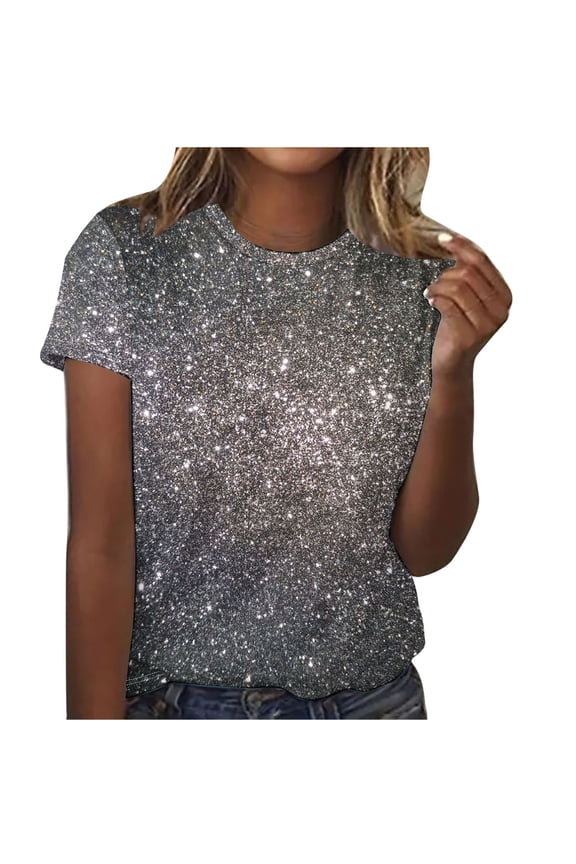 Womens Summer Short Sleeve T Shirts Printed Round Neck Short Sleeve T-shirt Loose Top Blouses Spring Summer Relaxed Fit Comfy Tee Dark Gray L