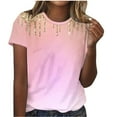 thumbnail image 1 of Virmaxy Womens Summer Short Sleeve T Shirts Printed Round Neck Short Sleeve T-shirt Loose Top Blouses Spring Summer Relaxed Fit Comfy Tee Pink-C XS, 1 of 4