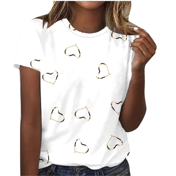 Virmaxy Womens Summer Short Sleeve T Shirts Printed Round Neck Short Sleeve T-shirt Loose Top Blouses Spring Summer Relaxed Fit Comfy Tee White-B M