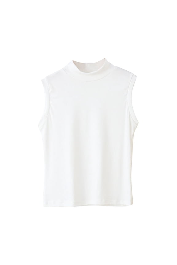 Womens Tank Summer Tops Solid Color Half High Neck Vest Women Sleeveless Bottom Round Neck Vest Going Out Spring Beach Vacation Oufits Fashion Clothes White XXL