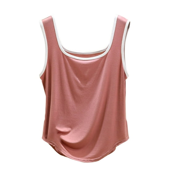 Virmaxy Womens Tank Tops Trendy Leisure Solid Color Vest Round Neck Cami Tank Top 2025 Summer Dressy Casual Blouses Going Out Spring Beach Vacation Oufits Modern Clothes Pink M