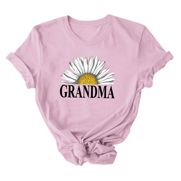 Virmaxy Womens Trendy Grandma Letter Printed Dressy Tops Round Neck Short Sleeve Loose Blouses Comfy Tunic Tops Summer Fashion Casual Baggy Basic Tee Pink XS