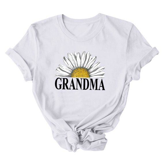 Virmaxy Womens Trendy Grandma Letter Printed Dressy Tops Round Neck Short Sleeve Loose Blouses Comfy Tunic Tops Summer Fashion Casual Baggy Basic Tee White XS