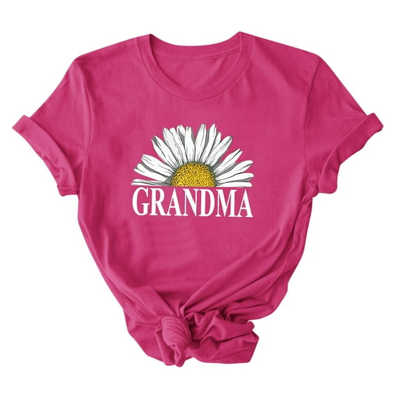 Virmaxy Womens Trendy Grandma Letter Printed Dressy Tops Round Neck Short Sleeve Loose Blouses Comfy Tunic Tops Summer Fashion Casual Baggy Basic Tee Hot Pink L