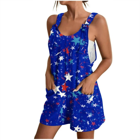 Virmaxy Womens USA Star Stripes 4th of July Jumpsuit Shorts Independence Day Graphic Shorts Overalls Summer Comfortable Casual Suspender Printing Shorts Pocket Jumpsuit Shorts Multicolor-B XL