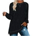 thumbnail image 1 of Virmaxy Womens Versatile Tunic Blouse Fashion Cotton Mid-Length Tops Round Neck Pullover Shirt Long Sleeve Side Split T-shirt Black M, 1 of 4