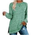 thumbnail image 1 of Virmaxy Womens Versatile Tunic Blouse Fashion Cotton Mid-Length Tops Round Neck Pullover Shirt Long Sleeve Side Split T-shirt Green M, 1 of 5