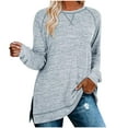 thumbnail image 1 of Virmaxy Womens Versatile Tunic Blouse Fashion Cotton Mid-Length Tops Round Neck Pullover Shirt Long Sleeve Side Split T-shirt Light Blue L, 1 of 3