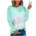 thumbnail image 1 of Virmaxy Womens Versatile Tunic Blouse Fashion Tie-dye Printed Mid-Length Tops Round Neck Pullover Shirt Long Sleeve Side Split T-shirt Green S, 1 of 3
