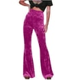 thumbnail image 1 of Virmaxy Womens Vintage Gold Velvet Flared Pants Casual High Waisted Wide Leg Pants Casual Solid Pleuche High Waist Wide Leg Pants Long Pants Outdoor Pants for Women Hot Pink L, 1 of 9