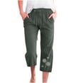 thumbnail image 1 of Virmaxy Womens Wide-Leg Capris Pants Small Printed Drawstring Cotton Linen Casual Loose Leisure Wide Leg Straight Pants With Pockets 7 Pants Army Green-B L, 1 of 5