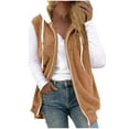 thumbnail image 1 of Virmaxy Womens Winter Mid-Length Sherpa Fleece Vest Solid Color Fuzzy Fleece Hooded Coat Sleeveless Full Zip up Plush Hoodies Jacket Warm Winter Coat Outerwear Khaki-A 3XL, 1 of 5