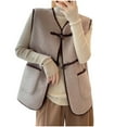 thumbnail image 1 of Virmaxy Womens Winter Sherpa Fleece Vest Solid Color Faux Shearling Thicken Teddy Coat with Pocket Sleeveless Button Down V Neck Plush Jacket Warm Winter Coat Outerwear Khaki M, 1 of 9