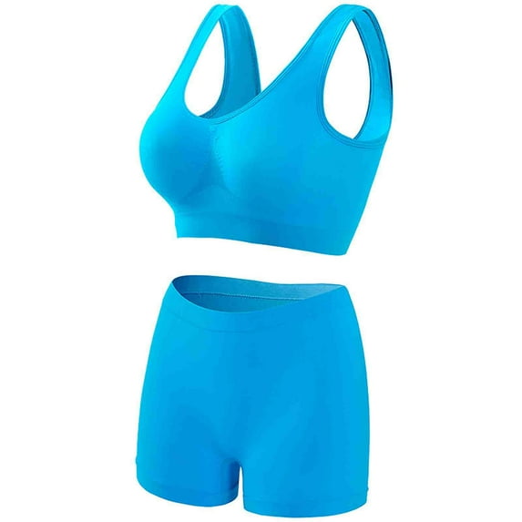 Virmaxy Womens Wirefree Sport Bras Boxer Shorts Set High Impact Workout Gym Activewear Set Workout Gathering Seamless Breathable Sports Underwear Panty Set Sky Blue S