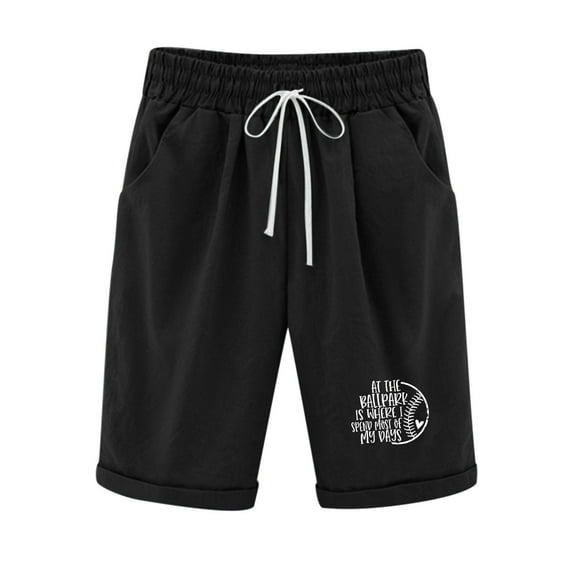 Virmaxy Womens Workout Gym Shorts Shorts Cotton Linen Fashion Printed Elastic Waist Five Pants Drawstring Five Shorts Five Pants Black-D M