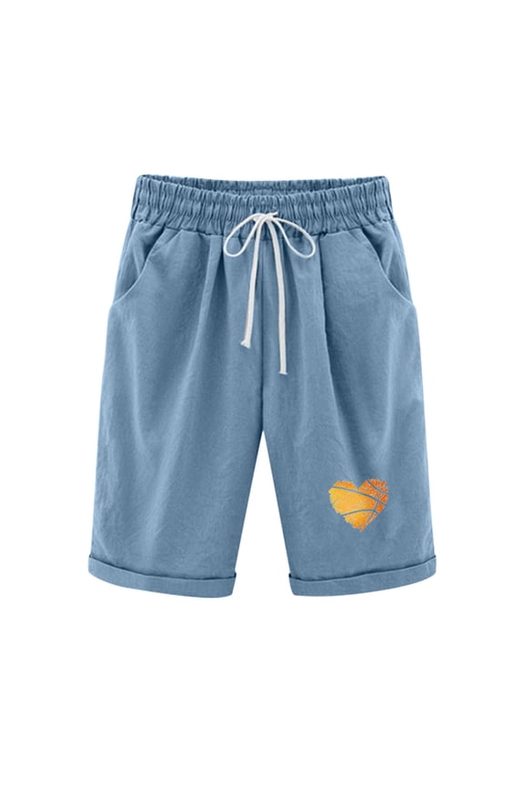 Womens Workout Gym Shorts Shorts Cotton Linen Fashion Printed Elastic Waist Five Pants Drawstring Five Shorts Five Pants Blue-A XS