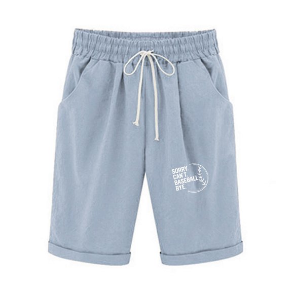 Virmaxy Womens Workout Gym Shorts Shorts Cotton Linen Fashion Printed Elastic Waist Five Pants Drawstring Five Shorts Five Pants Blue-C L