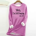 thumbnail image 1 of Virmaxy Yes, I' m Still Freezing Me24:7 Women's Solid Letter Printing Fall Winter Plus Size Loose Tops Thickened Padded Warm Fit Bottom Shirt Long Sleeve Crew Tops Shirts Pink-A XL, 1 of 3