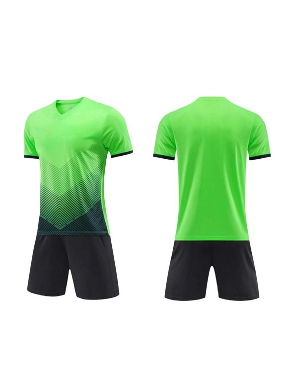 Youth Gradient Color Block Football Jersey Set V Neck Short Sleeve Stripe Quick Dry Breathable Two Piece Athletic Training Outfit, for 5-15Y