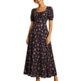 thumbnail image 1 of Virmaxy women summer dress 2026 Summer A Line Maxi Dress Floral Print Square Neck Puff Sleeve Dress for Wedding Guest and Vacation Daily Wear S-XXL, 1 of 8