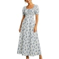 thumbnail image 1 of Virmaxy women summer dress 2026 Summer A Line Maxi Dress Floral Print Square Neck Puff Sleeve Dress for Wedding Guest and Vacation Daily Wear S-XXL, 1 of 4