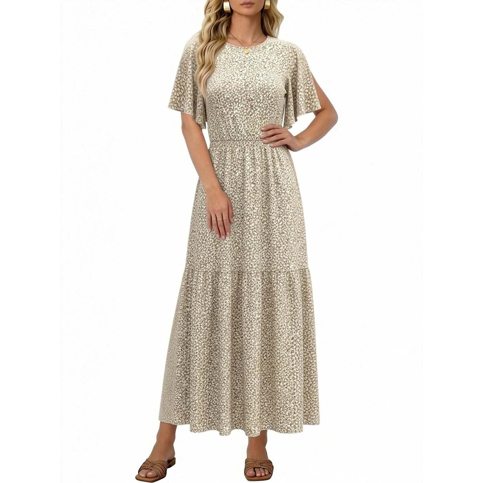 ditsy floral knit dress Sunnyshic Fashionable Mini Ditsy Floral Strappy Waist-Cinched Long Knit Dress
