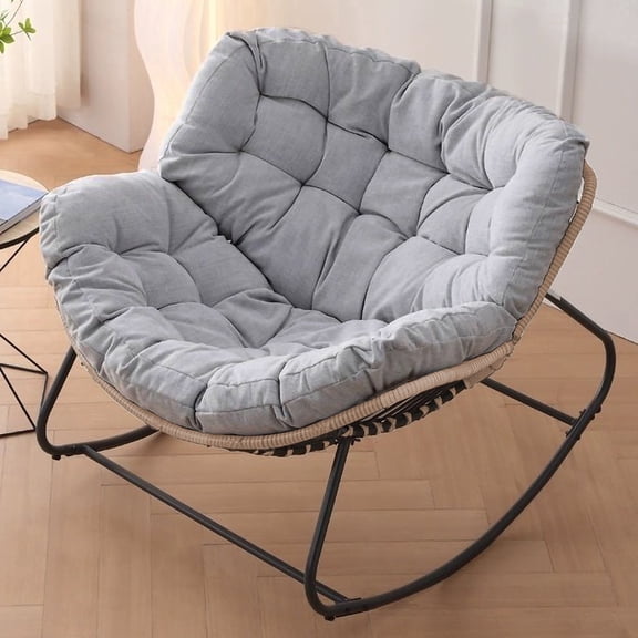 Virplik Outdoor/Indoor Rocking Chair,Papasan Chair,Outdoor Patio Porch Furniture,Rattan Wicker Lounge Chair Indoor ,Rocker Egg Chair for Bedroom/Living Room/Porch/Garden/Lawn