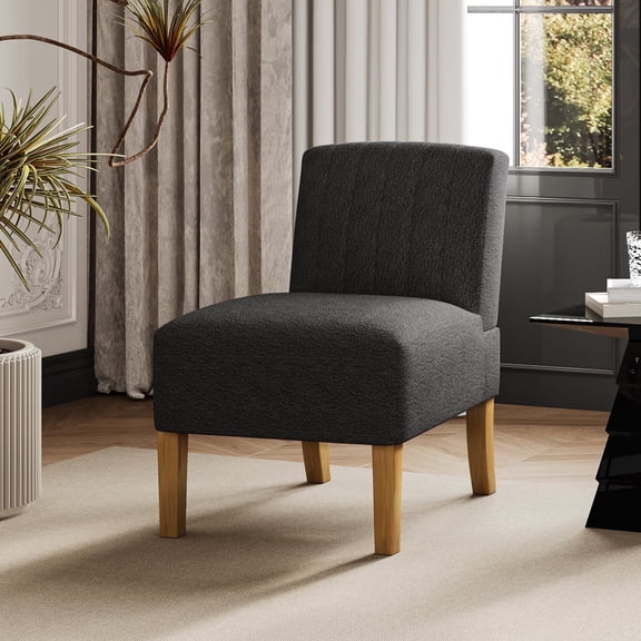 Virrmo Modern Fabric Solid Print Sturdy Armless Accent Chair with Wooden Legs, Black