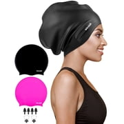 Virsidi 2 Pack Extra Large Swim Cap for Braids and Dreadlocks, Silicone Swimming Caps for Long Hair, Weaves, Extensions, Curls & Afros, Waterproof Adult Swim Hats Bathing Caps for Women Men