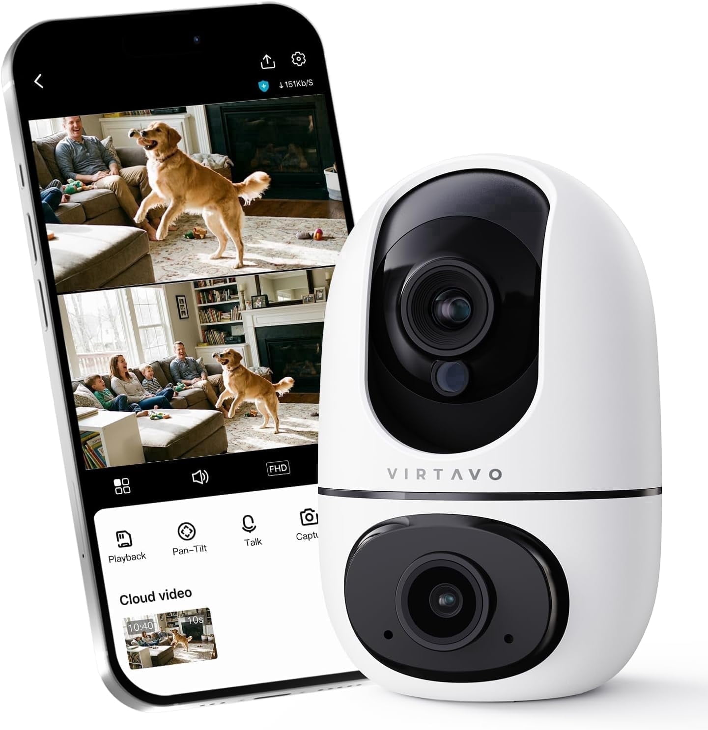 virtavo Pet Camera for Dogs & Cats, Indoor Security Camera with 360 ...