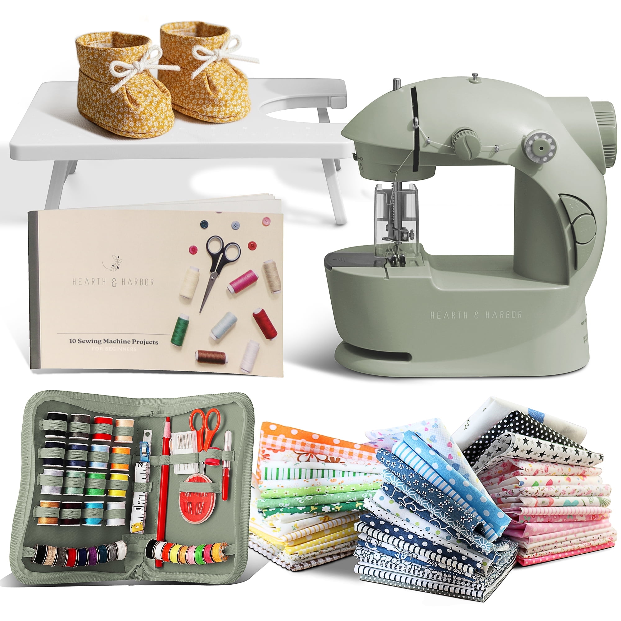 Virtu 122 PC Mini Portable Sewing Machine for Beginner, Kids Sewing Machine and Adults with Craft Supplies, Green