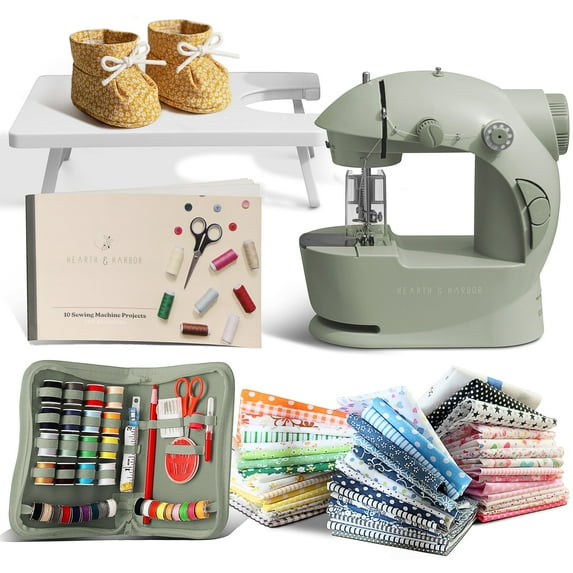 Virtu 122 PC Mini Portable Sewing Machine for Beginner, Kids Sewing Machine and Adults with Craft Supplies, Green