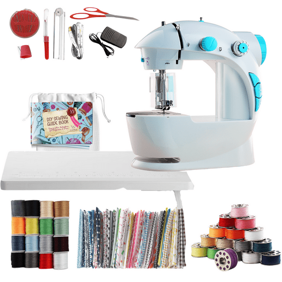 Virtu 122 PC Mini Portable Sewing Machine for Beginner, Kids Sewing Machine and Adults, Baby Blue