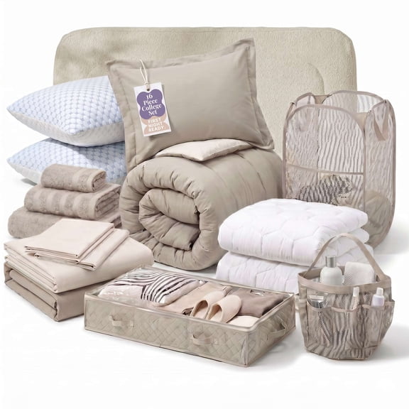 Virtu 16 Piece College Dorm Room Essentials Complete Set, Twin XL Comforter Set, Dorm Bedding, Twin Xl Bed In a Bag Comforter Set with All Dorm Accessories and Bedding, Grey