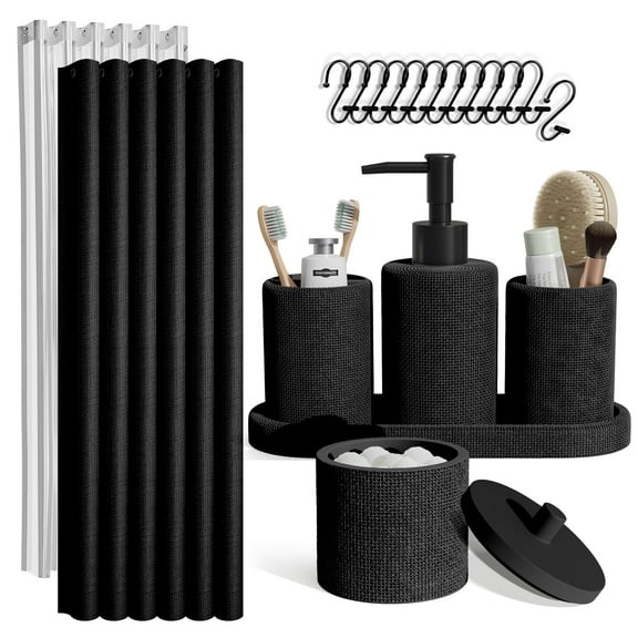Hearth & Harbor 19 Piece Bathroom Sets with Shower Curtains and Bathroom Accessories, Black