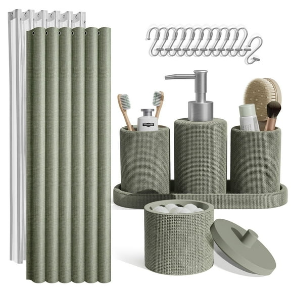 Hearth & Harbor 19 Piece Bathroom Sets with Shower Curtains and Bathroom Accessories, Sage Green