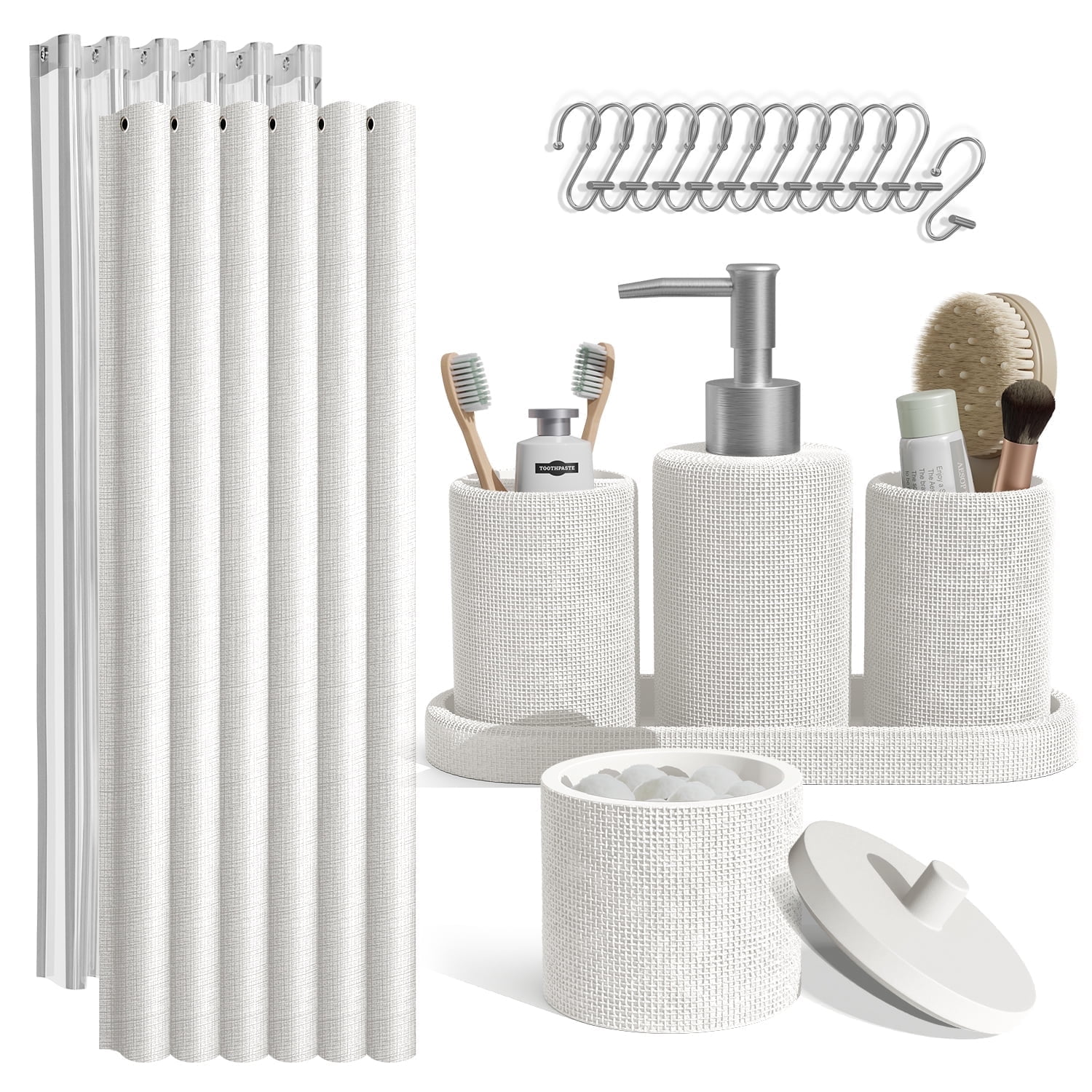 Hearth & Harbor 19 Piece Bathroom Sets with Shower Curtains and Bathroom Accessories, White