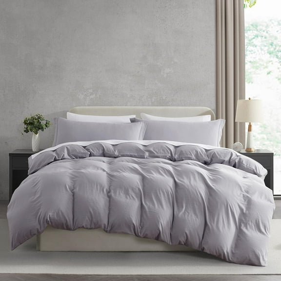 Virtu 2-Piece Duvet Cover Set, Soft Prewashed Bedding Set Twin/Twin XL with Pillow Shams, Gray Lavender