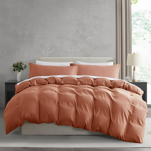 Virtu 2-Piece Duvet Cover Set, Soft Prewashed Bedding Set Twin/Twin XL with Pillow Shams, Rust