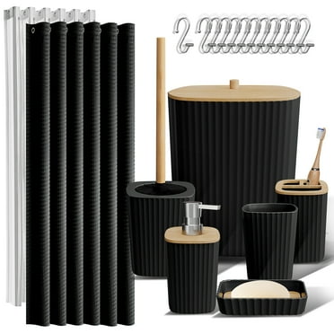 Virtu 20 Piece Bamboo Bathroom Sets, Black Bathroom Accessories Set for Minimalistic Bathroom Décor